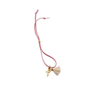 Μαρτυρικό Βραχιόλι με Κορδόνι Σάπιο Μήλο , Διπλό Σταυρό & Φούντα